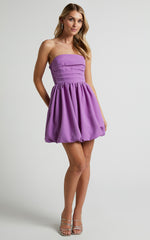 Shaima Mini Dress - Strapless Bubble Hem Dress in Orchid