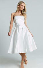 Romilly Midi Dress - Strapless Fit & Flare in Ivory