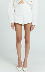 Dahlia Shorts - Paneled High Waisted Tailored Mini Shorts in White