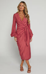Taylor Midi Dress - Long Sleeve Wrap Dress in Clay