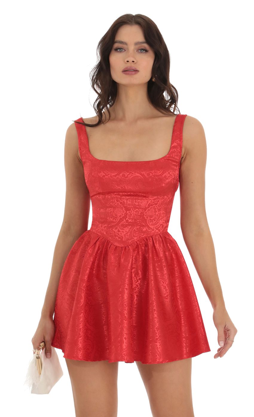 Jacquard Mini Dress in Red
