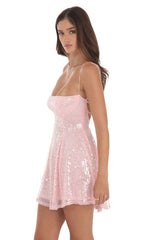 Iridescent Sequin Fit and Flare Dress in Pink
