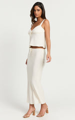 Polly Top - Linen V Neck Wide Adjustable Strap Cami Top in Stone