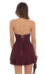 Strapless Back Tie A-line Dress in Burgundy