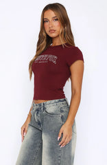 Let's Get Started Baby Tee Burgundy