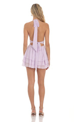 Halter Plunge Neck Dress in Lavender