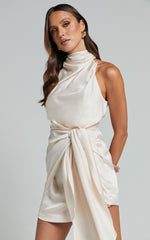 Behati Mini Dress - High Neck Wrap in Oyster