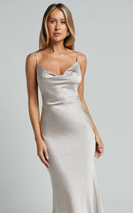 Lunaria Maxi Dress - Cowl Mermaid Slip Dress in Champagne