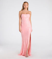 Mariah Lace-Up Slit Sequin Formal Dress