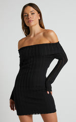 Kailah Off the Shoulder Knit Mini Dress in Black