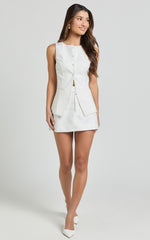 Desi Mini Skirt - Tailored Mid Waisted Skirt in Warm White