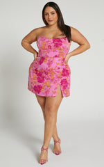 Brailey Mini Dress - Strapless Dress in Pink Jacquard