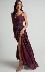 Vivienne Maxi Dress - Sweetheart Ruched Bodice in Burgundy