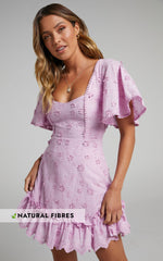 Fancy A Spritz Mini Dress - Square Neck Dress in Lilac