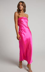 Tracey Maxi Dress - Strapless Back Drape Satin Dress in Pink