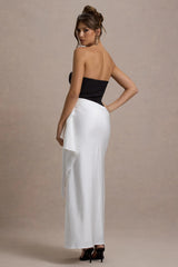 Kalinda | Black And White Strapless Maxi Dress With Draped Skirt