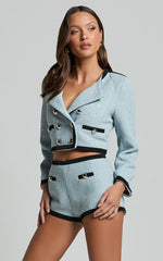Gina Jacket - Contrast Button Through Jacket in Ice Blue