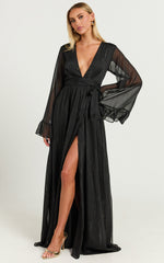 Dangerous Woman Maxi Dress - Plunge Thigh Split Dress in Black