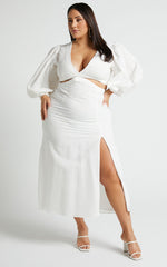 Miggy Midi Dress - Puff Sleeve Cut Out Split Dress in White