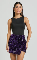 Gabriella Skort- Wrap Front Sequin Skort in Purple
