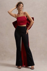 Sweet Escape | Red Satin Crop Top With Oversized Satin Bow
