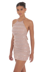 Sequin Ruffle Halter Bodycon Dress in Mauve