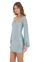 Shantelle Sequin Long Sleeve Dress in Blue