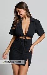 Marsha Mini Dress - Cut Out Short Sleeve Dress in Black