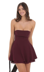 Strapless Back Tie A-line Dress in Burgundy