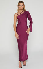 Khacy Midi Dress - One Shoulder Halter Dress in Plum