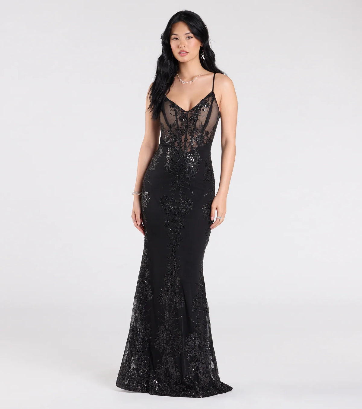 Lindsay Corset Mermaid Sequin Glitter Formal Dress