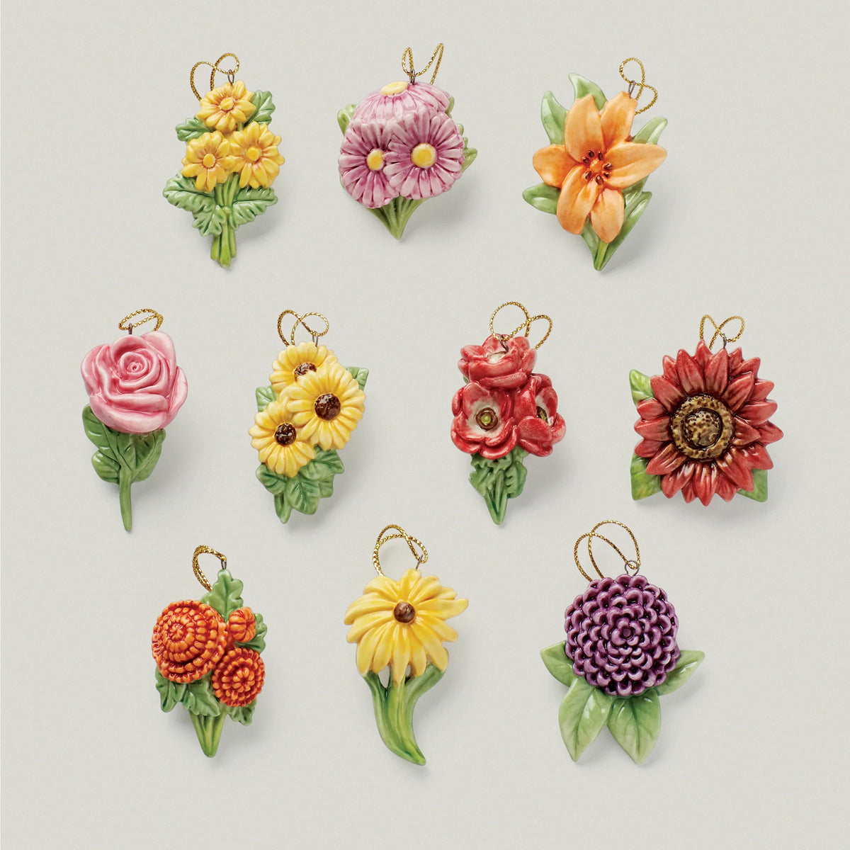 Fall Flowers 10-Piece Ornament Set