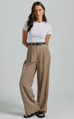 Augustus Pants - High Waisted Wide Leg Tailored Pants in Latte