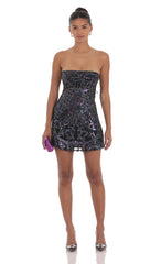 Sequin Mesh Strapless Dress in Black