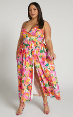 Shairah Midi Dress - Cross Back Gathered Sweetheart Dress in Bloom
