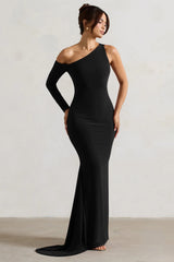 Contradiction | Black One-Sleeve Asymmetric Maxi Dress