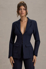 Unbeaten | Navy Fitted Corset Blazer Jacket