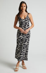 Eden Midi Dress - Wide Strap Slip Dress in Black