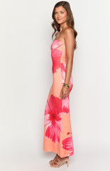 Arizona Orange Floral Print Maxi Dress