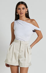 Percy Shorts - High Waist Pleated Satin Shorts in Oyster