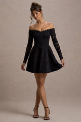 Alliste | Black Lace Bardot Mini Dress