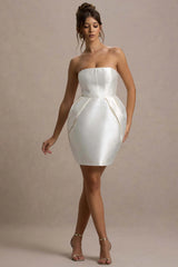 Lovebug | Ivory Bandeau Mini Dress With Tulip Skirt