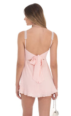 Lace Strap Open Back Dress in Baby Pink