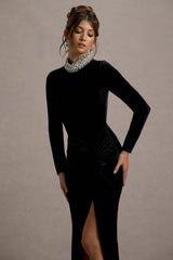 Love Lost | Black Velvet Embellished Twist Maxi Dress