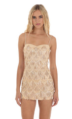 Sequin Fringe Dress in Champagne
