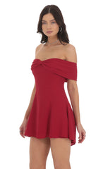 Front Bow Off Shoulder Dress in Red