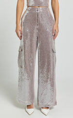Tricia Pants - Mid Waist Cargo Pocket Sequin Pants in Grey