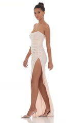 Iridescent Sequin Corset Maxi Dress in Pink