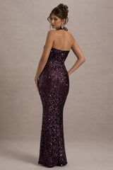 Superstition | Plum Sequin Plunge-Neck Split Maxi Dress