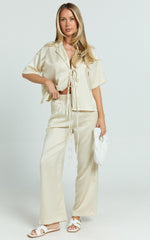 Jinky Pants - Satin Drawstring Pants in Off White